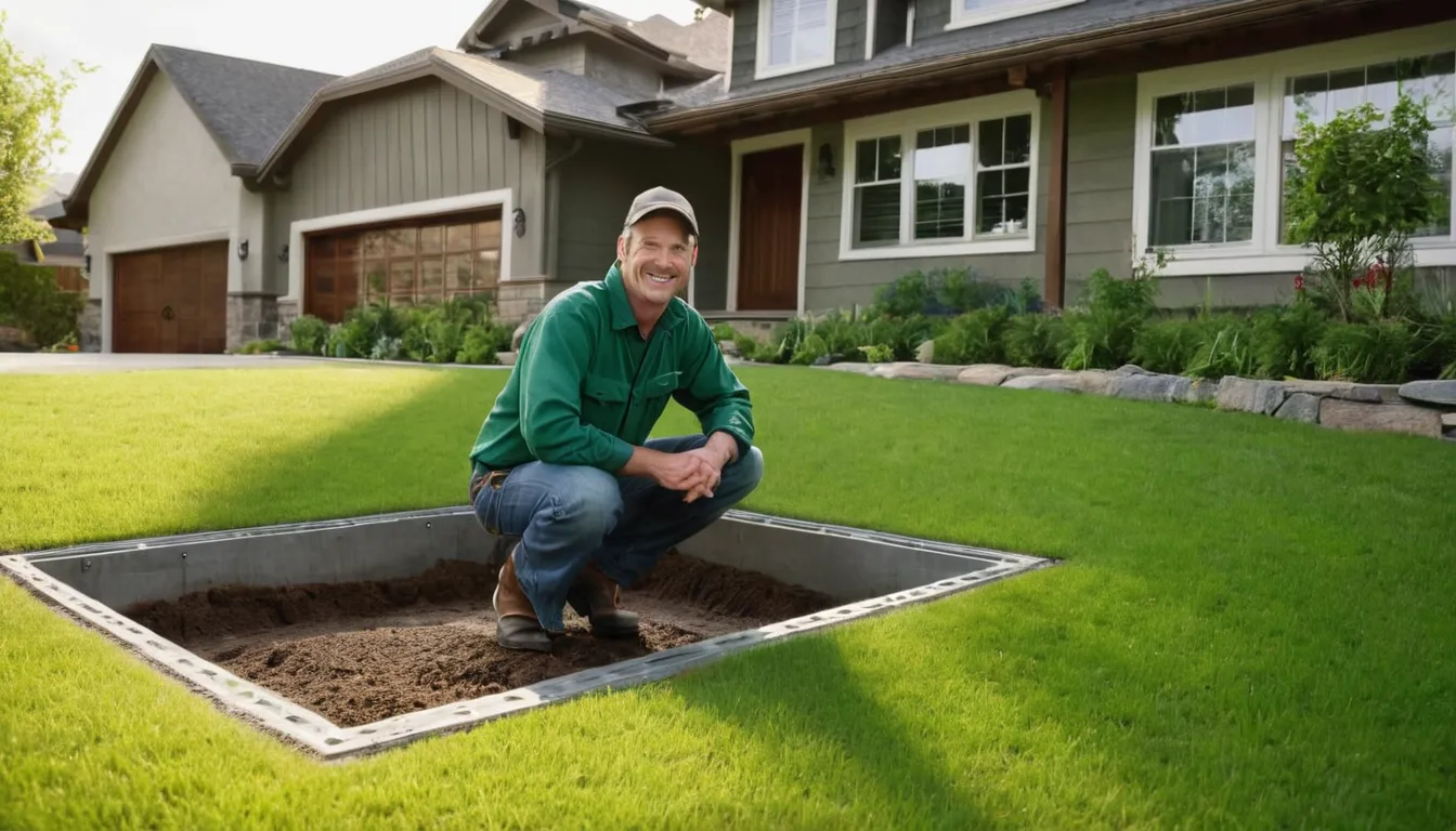 A local provider inspecting a residential septic tank lid in a yard in the Andover area