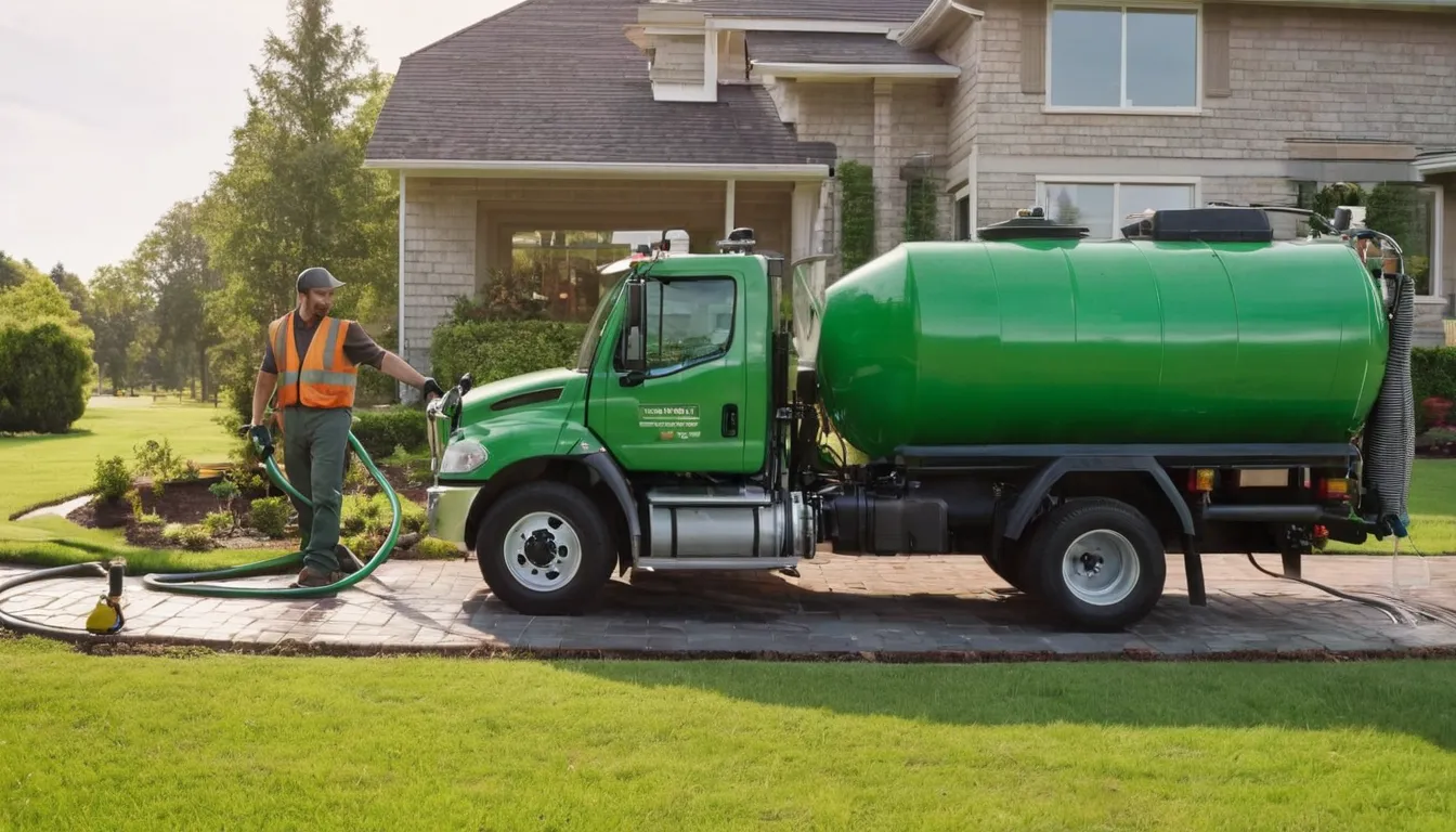 Friendly provider checking a septic tank access lid beside a ranch home near Andover
